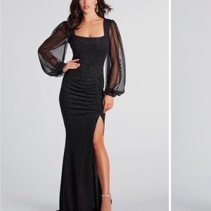 Windsor Black Glitter Long Sleeve Dress